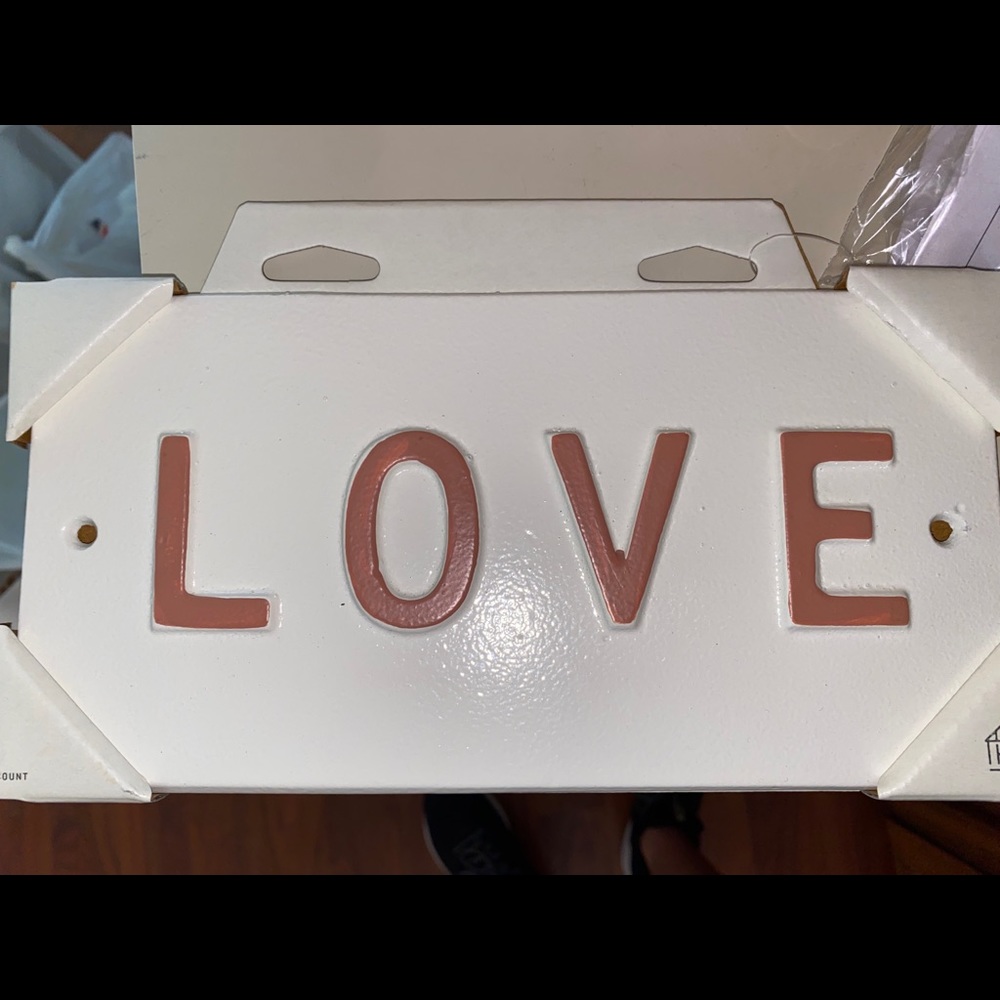 NEW Heart&Home Magnolia LOVE Pink White Metal Sign
